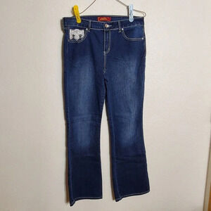 One 5 One Woman's Bootcut Jeans Size 12 Blue Sparkle Embellished Back Pockets